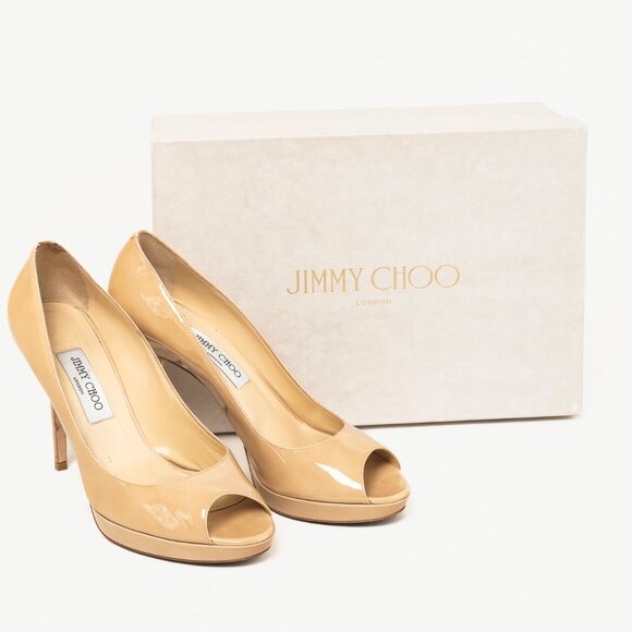 Jimmy Choo Luna Nude Patent Peep-Toe Heels - Picture 10 of 10